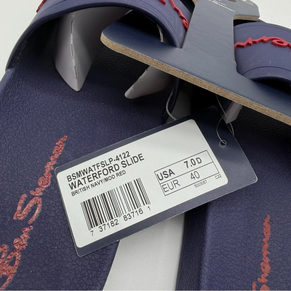 Ben Sherman Waterford Logo Slide Sandals Shower Shoes Mens Casual Blue Red 7 NEW